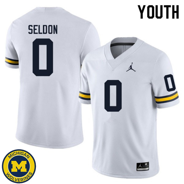 Youth Michigan Wolverines #0 Andre Seldon White Embroidery Jersey